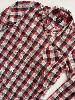 QUIKSILVER Men's Plaid Shirt L Button Up Long Sleeves Skate Grunge Western Surf